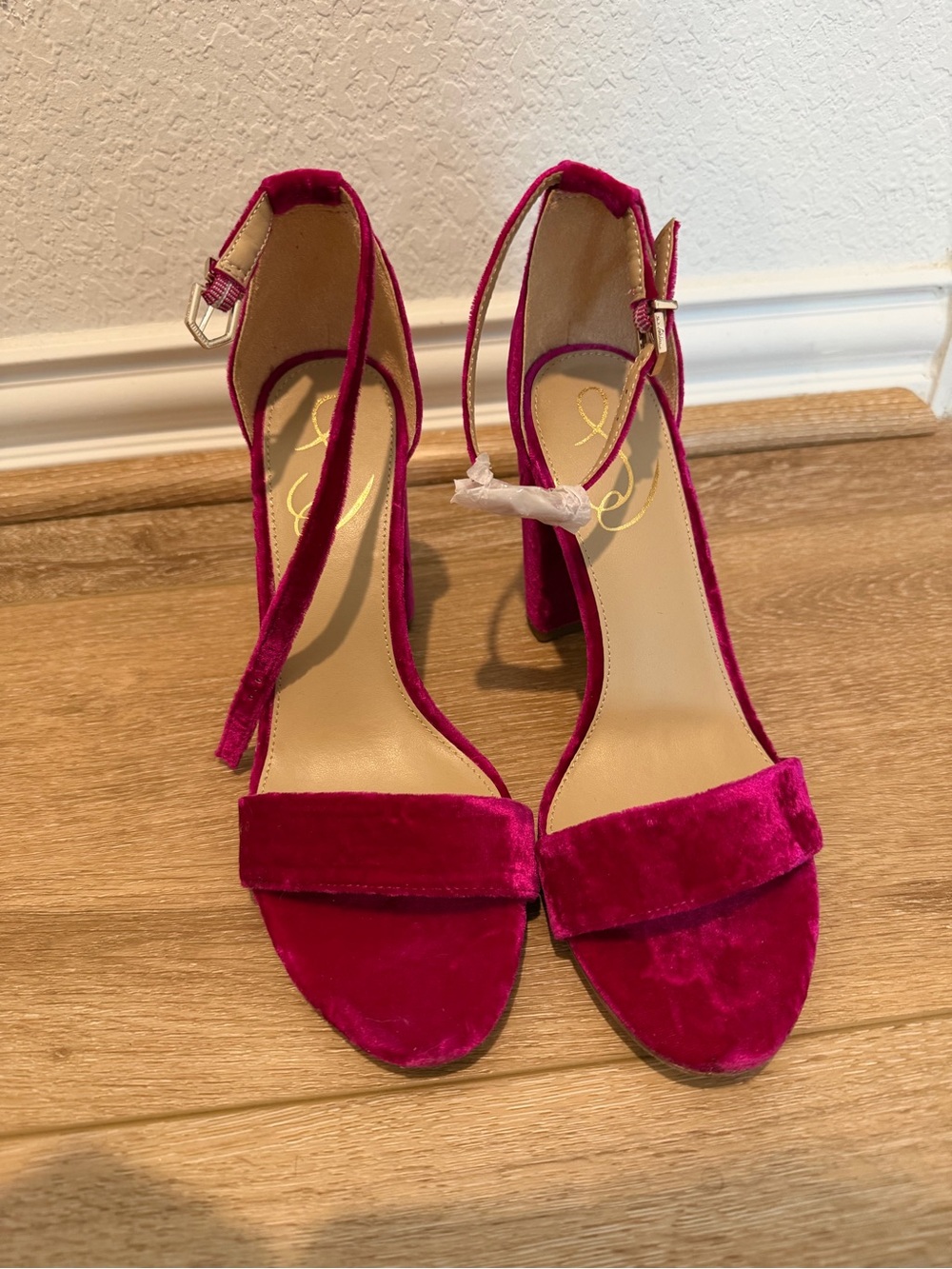 Sam Edelman Fuchsia Velvet Ankle-Strap Block Heels - Picture 2 of 5